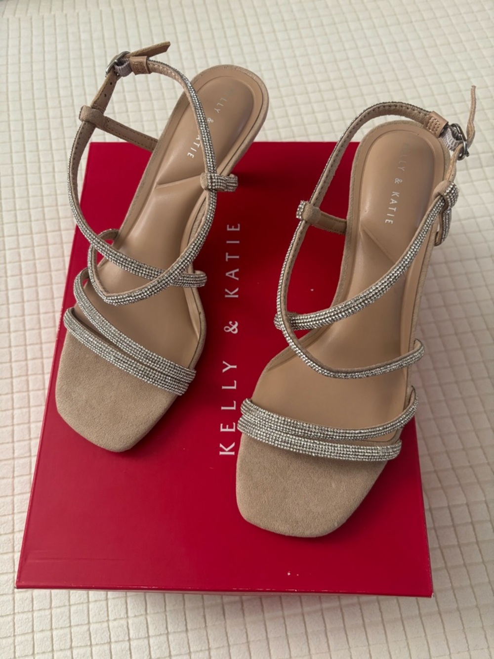 Kelly & Katie Beige Strappy Rhinestone Heels